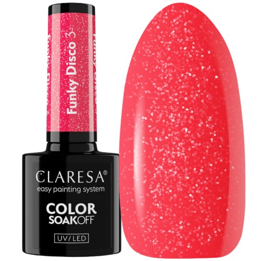CLARESA FUNKY DISCO 3 KORALOWY RÓŻ NEON Z DROBINKAMI CORAL TWIST