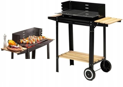 GRILL OGRODOWY WĘGLOWY REGULOWANY RUSZT NA KÓŁKACH DUŻY SOLIDNY CHROMOWANY