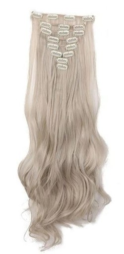 Doczepiane włosy clip in 65 cm srebrny blond fale