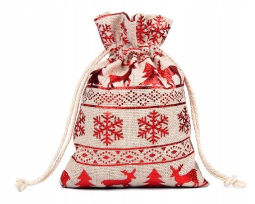 Świąteczne torebki woreczki jutowe na prezent 13x10cm święta czerwone 1 szt