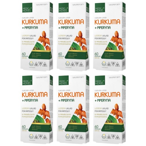 6x MEDICA HERBS Kurkuma + Piperyna TRAWIENIE 60K