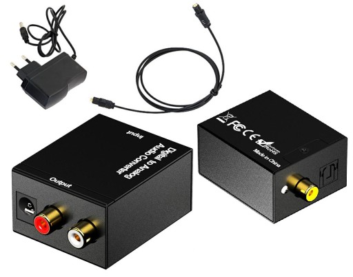 KONWERTER ADAPTER SYGNAŁU AUDIO COAXIAL RCA CHINCH TOSLINK SPDIF + KABEL