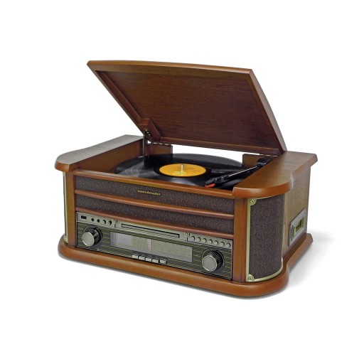 Gramofon RETRO dąb rustykalny funkcja kodowania FM CD MP3 BT USB pilot