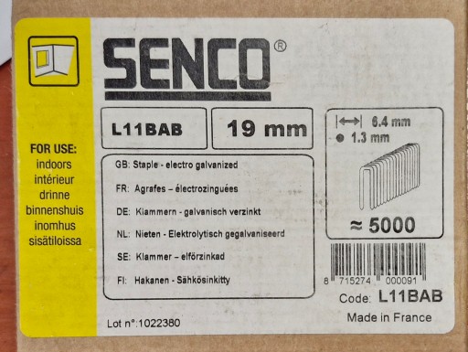 Zszywki stolarskie SENCO L11BAB 19 mm 10000 sztuk plus GRATIS ok. 5000 szt.