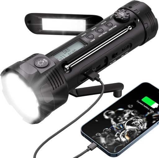 LATARKA KEMPINGOWA WSZECHSTRONNA POWERBANK 3000mAh RADIO DAB/FM SOLARNA
