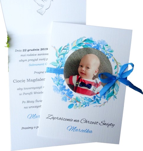 Zaproszenia 2w1 Chrzest Święty Roczek wianki