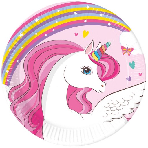Talerzyki Papierowe Tęczowy JEDNOROŻEC Unicorn Urodziny Party 20cm 8szt.