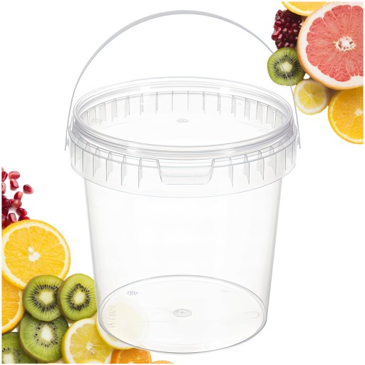 WIADRO 1 L WIADERKO PRZEZROCZYSTE PLASTIKOWE 1Litr Z POKRYWKĄ ATEST 1000ml