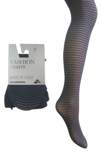 CALZEDONIA rajstopy granatowe wzorzyste 1/2 S/M