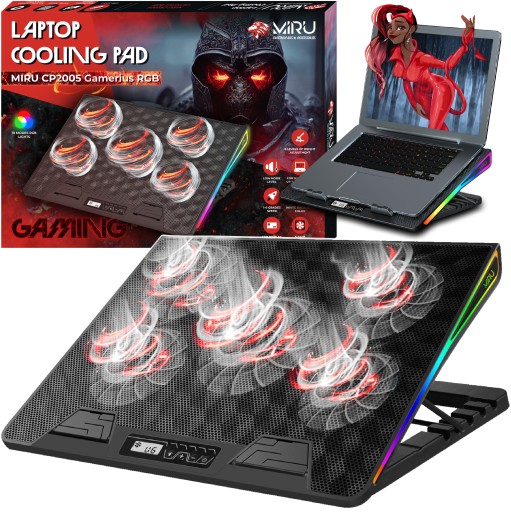 PODSTAWKA PODKŁADKA CHŁODZĄCA POD LAPTOPA 12-17'' REGULOWANA RGB LED, Z USB