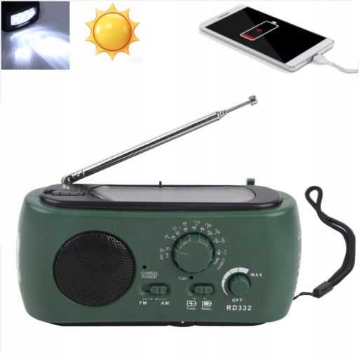 Przenośne Radio Solarne AM FM SOS USB LED