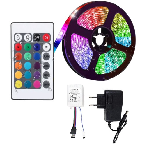 TAŚMA LED RGB 5M WODOODPORNA KOLOROWA PILOT