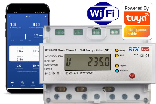 Licznik Miernik Energii Prądu 3 Fazowy do 80A TUYA WiFi 2-kierunkowy PV