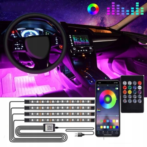 OŚWIETLENIE WNĘTRZA SAMOCHODU AUTA KABINY LED RGB