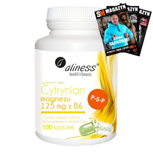ALINESS CYTRYNIAN MAGNEZU + WITAMINA B6 NA ODPORNOŚĆ KOŚCI MIĘŚNIE 100 kaps