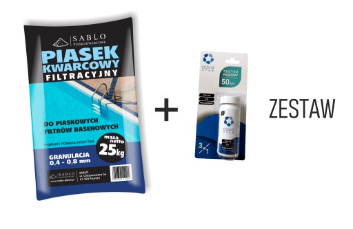 PIASEK POMPY BASENOWEJ PIASKOWEJ KWARCOWY PZH 25kg + TESTER PH