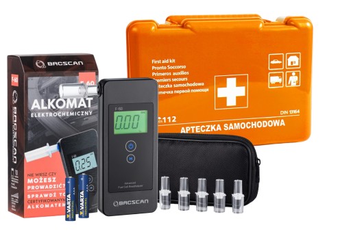 Alkomat BACscan F-60 + Kalibracje i apteczka samochodowa DIN-13164