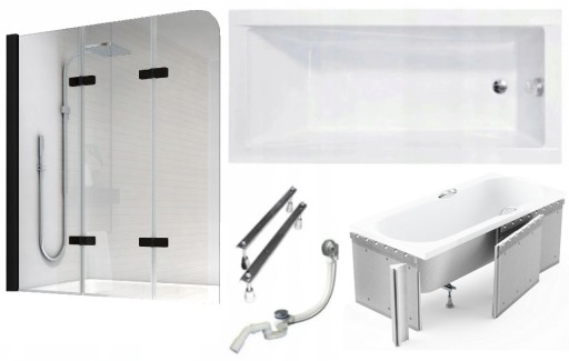 BESCO WANNA 140x70 PARAWAN czarny + Panel zabudowa