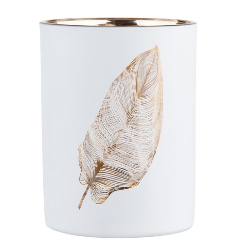 Świecznik szklany na tealight glamour Altom Design Złoty Liść 12,5 cm