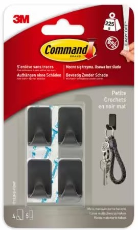 HACZYKI SAMOPRZYLEPNE CZARNE MATOWE BEZINWAZYJNE OZDOBNE 3M COMMAND 4SZT