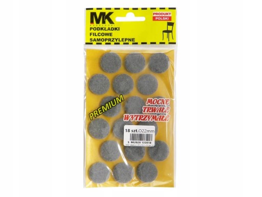 OKRĄGŁE SAMOPRZYLEPNE PODKŁADKI FILC POD KRZESŁO MEBLE STÓŁ ŚR. 22 MM 18X