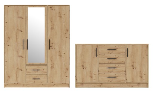 Zestaw mebli Szafa 150 z lustrem + Komoda 140 SPOTI dąb artisan