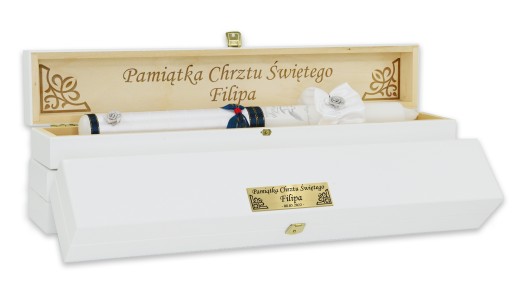 ŚWIECA DO CHRZTU NA CHRZEST Z IMIENIEM PUDEŁKO DREWNIANE BIAŁE