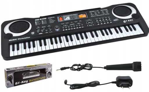 Keyboard Organy Pianino do Nauki + Mikrofon 61 Klawiszy Zasilacz dla Dzieci