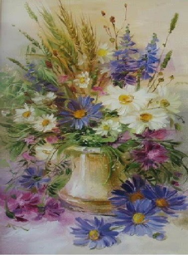 HAFT KRZYŻYKOWY KWIATY BUKIET MULINA NADRUK 30x40