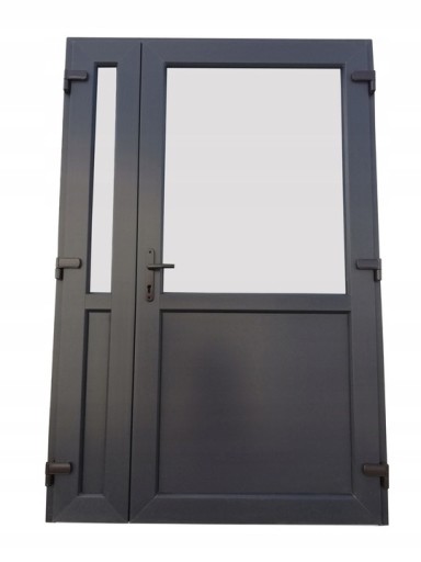 DRZWI ZEWN. PCV ANTRACYT 160x210 DWUSKRZYDŁOWE Z SZYBĄ MOCNE GRUBE SKRZYDŁO