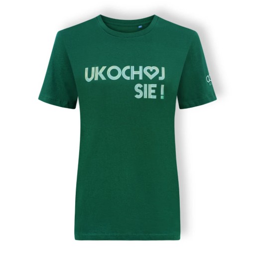 Zielony t-shirt QCZAJ napis UKOCHOJ SIE!(unisex) S