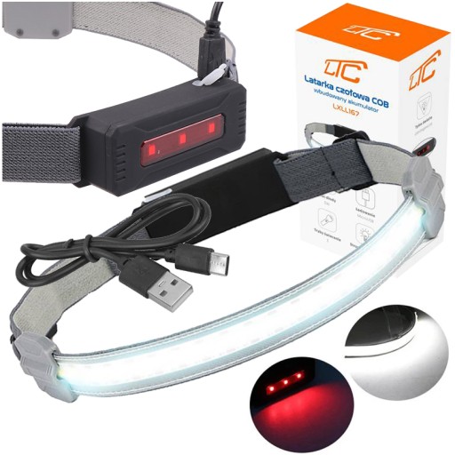 LATARKA CZOŁOWA LED USB + TYLNE CZERWONE ŚWIATŁO
