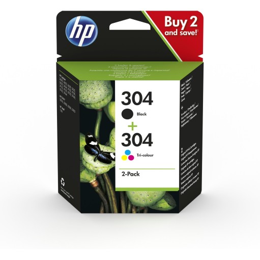 HP 304 2-pak Czarny/Trójkolorowy 3JB05AE