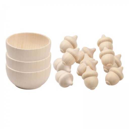 2X Wooden Acorns Counting & Sorting Unfinished