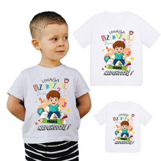KOSZULKA DZIECIĘCA DO PRZEDSZKOLA NADRUK UWAGA PRZEDSZKOLE PERSONALIZOWANA