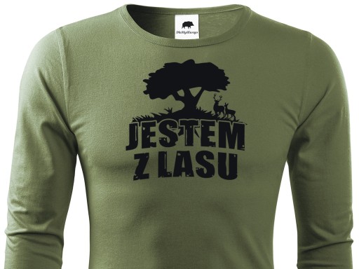 Longsleeve khaki z dużym nadrukiem – Jestem z Lasu