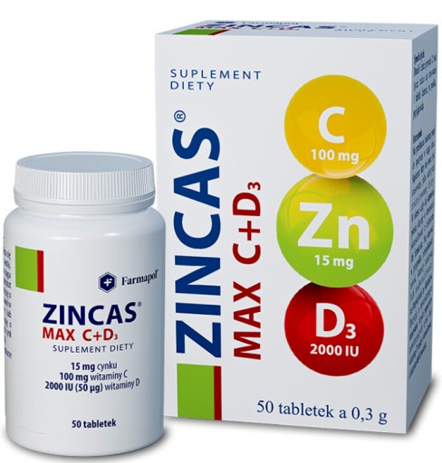 ZINCAS MAX C+D3 cynk witamina C D Farmapol 50 tab.