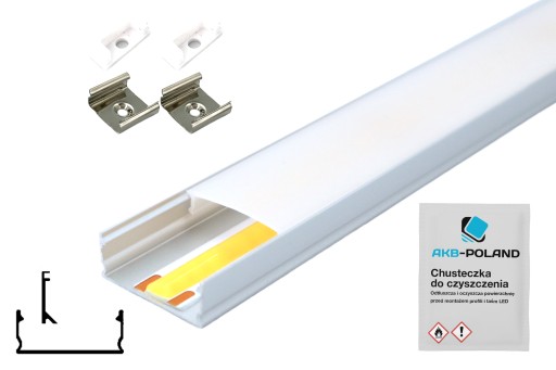 PROFIL Aluminiowy LED Do Taśmy 1M Klosz Uchwyty ZaślepkI Chusteczka ZESTAW
