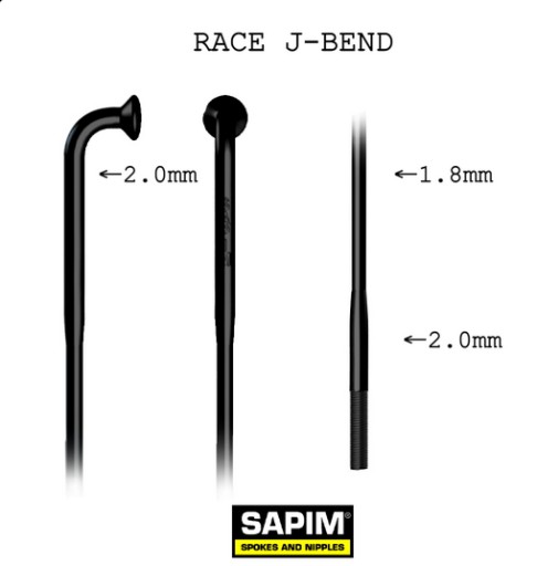 Szprychy Sapim Race 2,0-1,8-2,0 mm 268mm J-Bend 1szt. k/ czarny (szprycha)