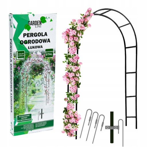 Pergola ogrodowa na róże kwiaty metalowa łuk 240cm podpora do roślin