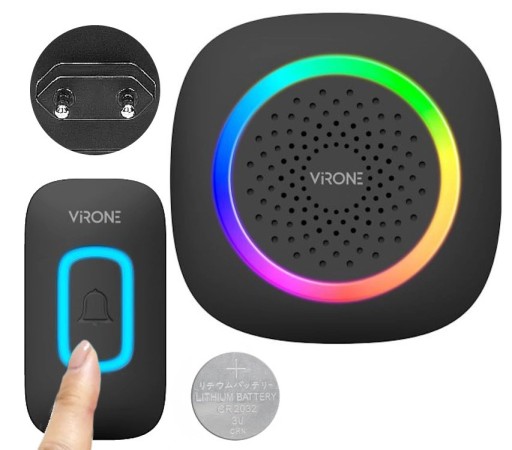 Virone Bezprzewodowy Dzwonek do Drzwi PELA do Gniazdka LED RGB 300m Czarny