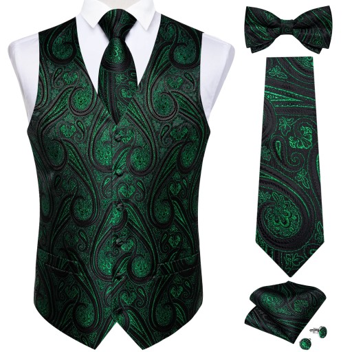 Męska czarna kamizelka Paisley krawat Bowtie-3384