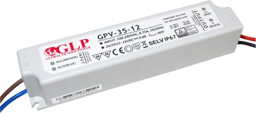HERMETYCZNY ZASILACZ 12V 36W 3A DO TAŚM LED TRANSFORMATOR GLP GPV-35-12