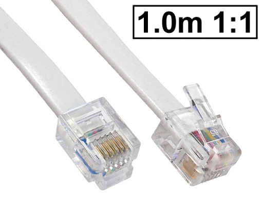 Kabel telefoniczny VOICE/SERIAL 6P6C/RJ12-6P6C/RJ12 1:1 biały 1m
