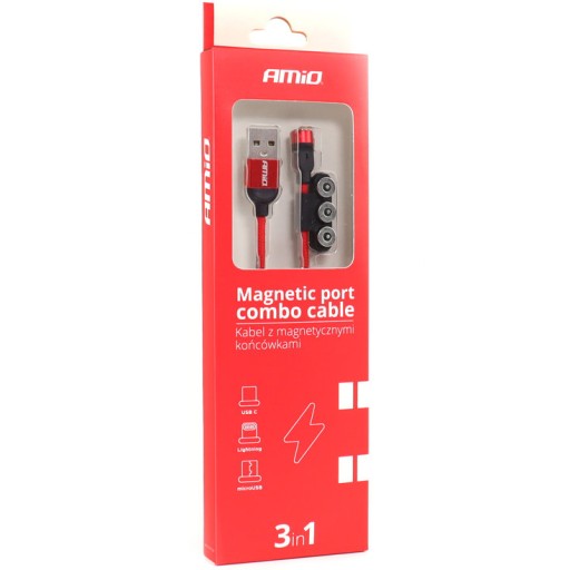 KABEL USB MAGNETYCZNY 3W1 Lightning USB-C micro 1m