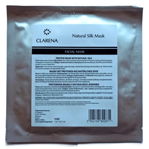 Clarena Natural Silk Maska proteinowa z naturalnego jedwabiu 1 szt.