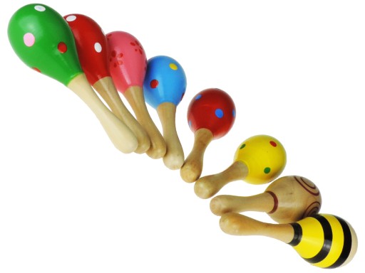 GRZECHOTKA MARAKAS DREWNIANY DLA DZIECI WZORY INSTRUMENT RYTMIKA MARACAS