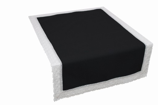 Czarny bieżnik luksusowy jak len z koronką 40X100