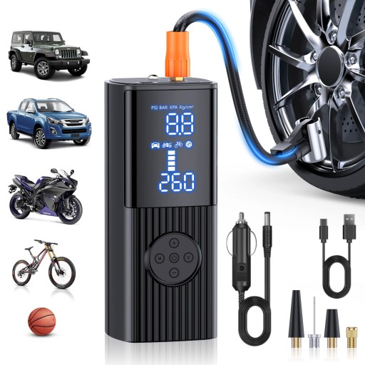 KOMPRESOR SPRĘŻARKA SAMOCHODOWA POMPKA OPON PRZENOŚNA 12V LED 9000mAh