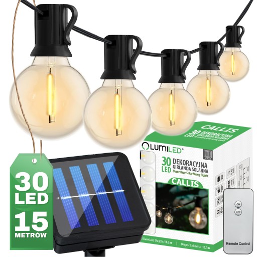 GIRLANDA SOLARNA OGRODOWA LAMPKI SOLARNE 30 LED ŁAŃCUCH 15 metrów + Pilot